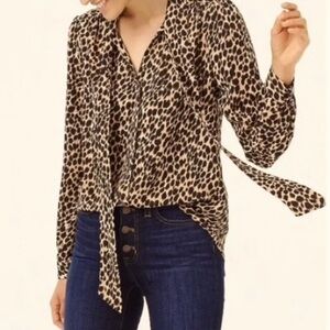 J. Crew Factory Animal Print Tie-Neck Blouse